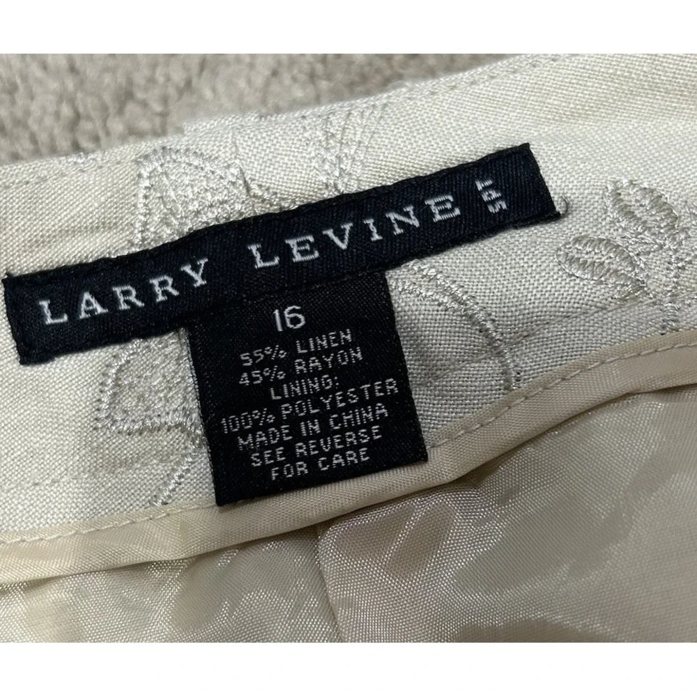 Larry Levine Linen Floral Embroidered Capris Pants Casual Summer Women's 16 - Picture 5 of 9